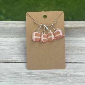 Handmade Polymer Clay Pink and Cream Cake Slice Earrings Set of Four (4)